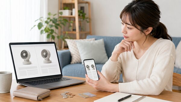 価格差を見てどちらを買うか選ぶイメージ
