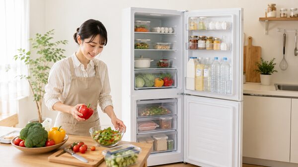 野菜室と収納力を活かした自炊スタイル
