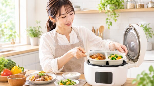 主菜と副菜を同時に調理する様子